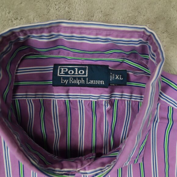 Polo Ralph Lauren Men's Vintage Purple Striped Button Up Shirt size Large - Picture 2 of 9